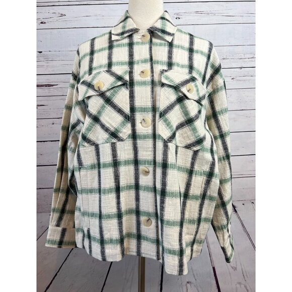 ZARA Shacket Jacket Green Plaid Overshirt Button Front Shirt XS Extra Small - Picture 9 of 12